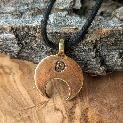 Viking / Slavic Lunula Pendant with Yellow & Green Enamel – Brass