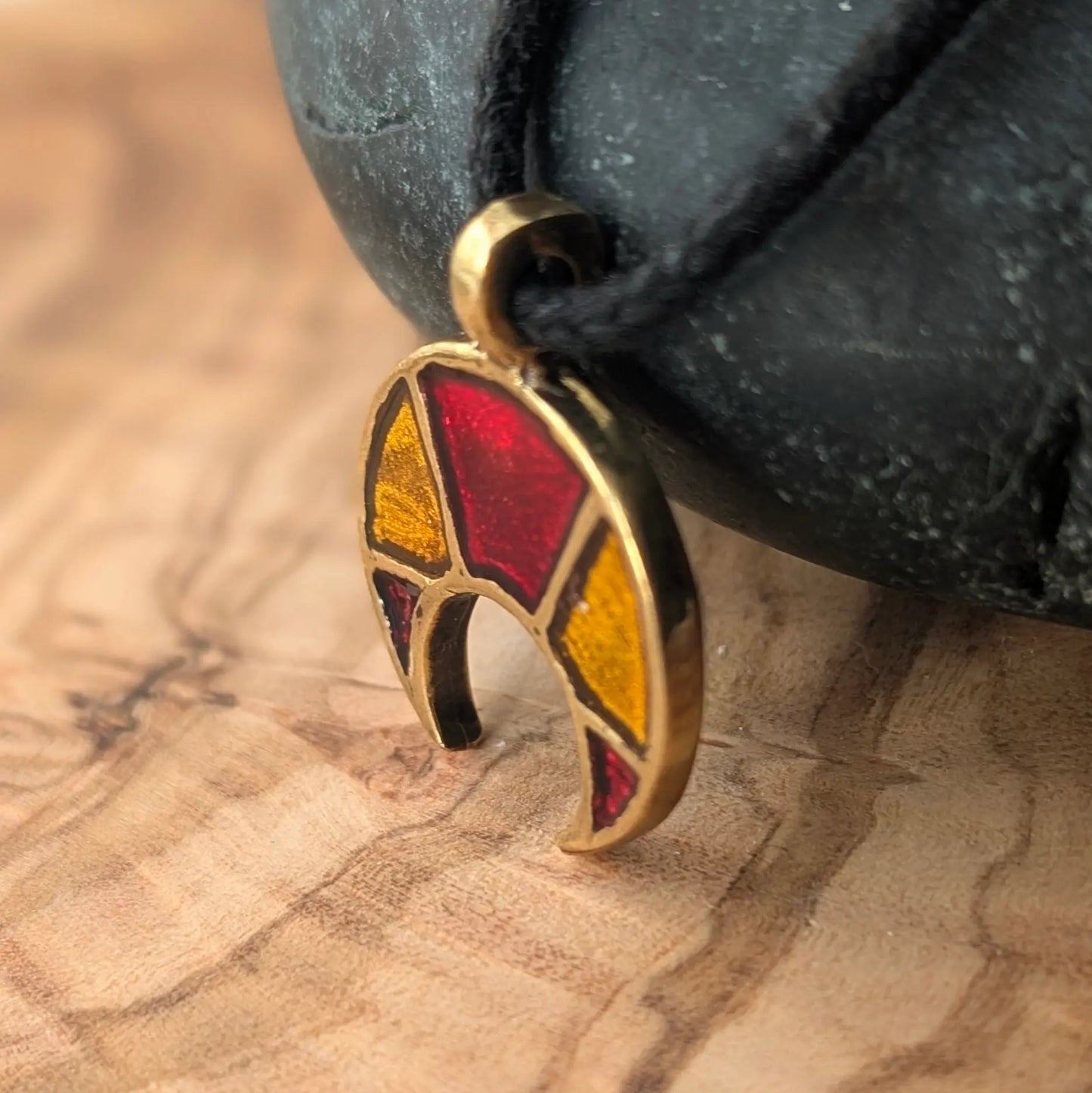 Viking / Slavic Lunula Pendant with Red & Yellow Enamel – Brass