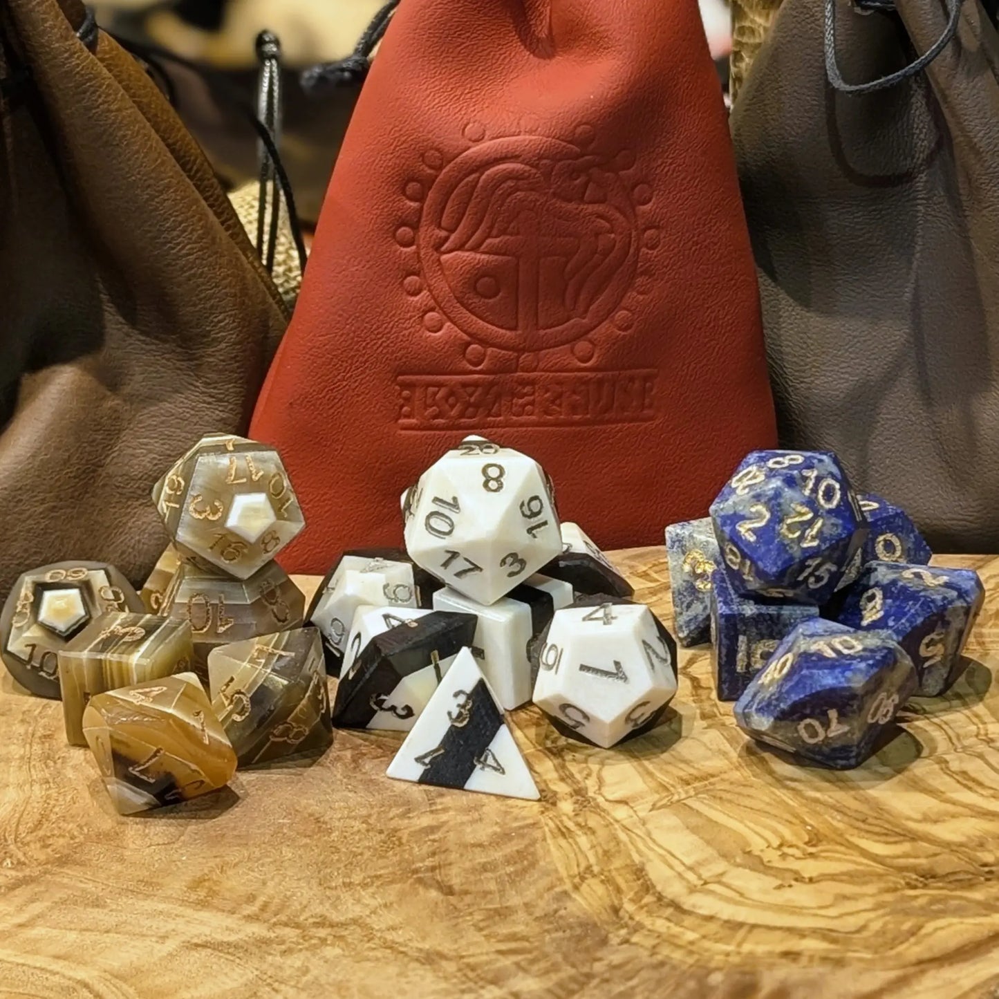 Hand-Carved Turquoise DnD Dice Set with Leather Bag – Natural Stone RPG Dice