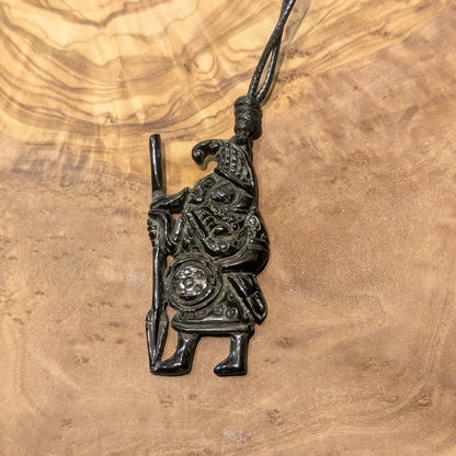 Vendel Period Warrior Pendant with Raven Helmet – Hand-Carved Horn or Bone Amulet