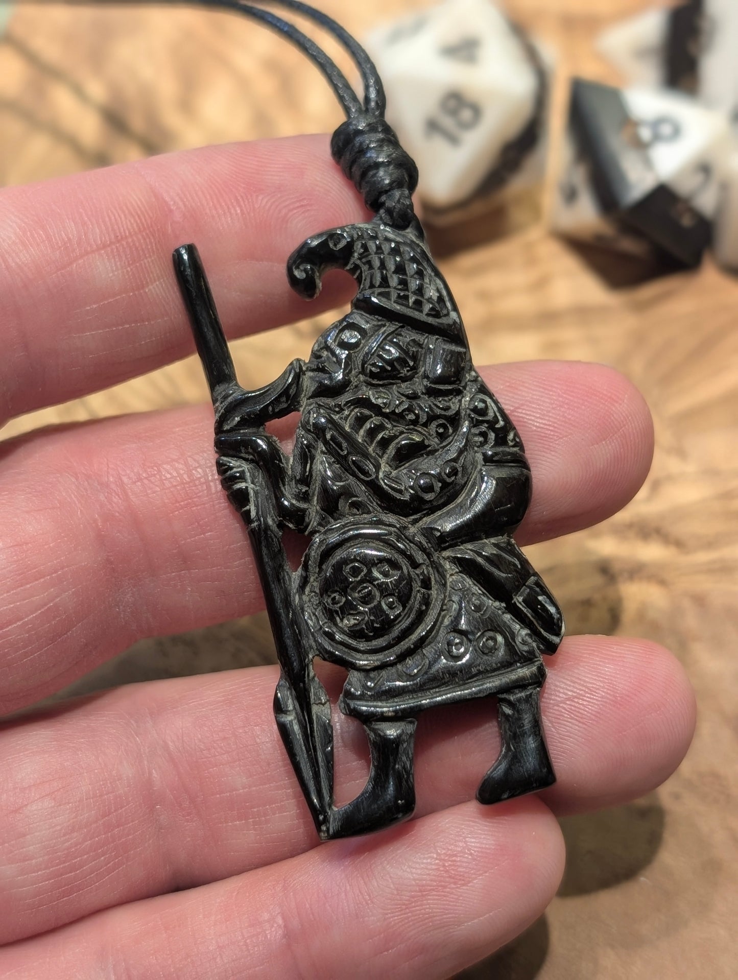 Vendel Period Warrior Pendant with Raven Helmet – Hand-Carved Horn or Bone Amulet