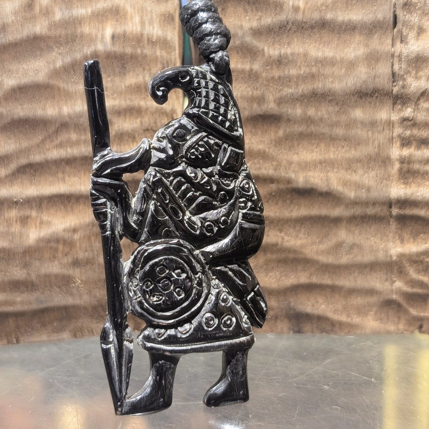 Vendel Period Warrior Pendant with Raven Helmet – Hand-Carved Horn or Bone Amulet