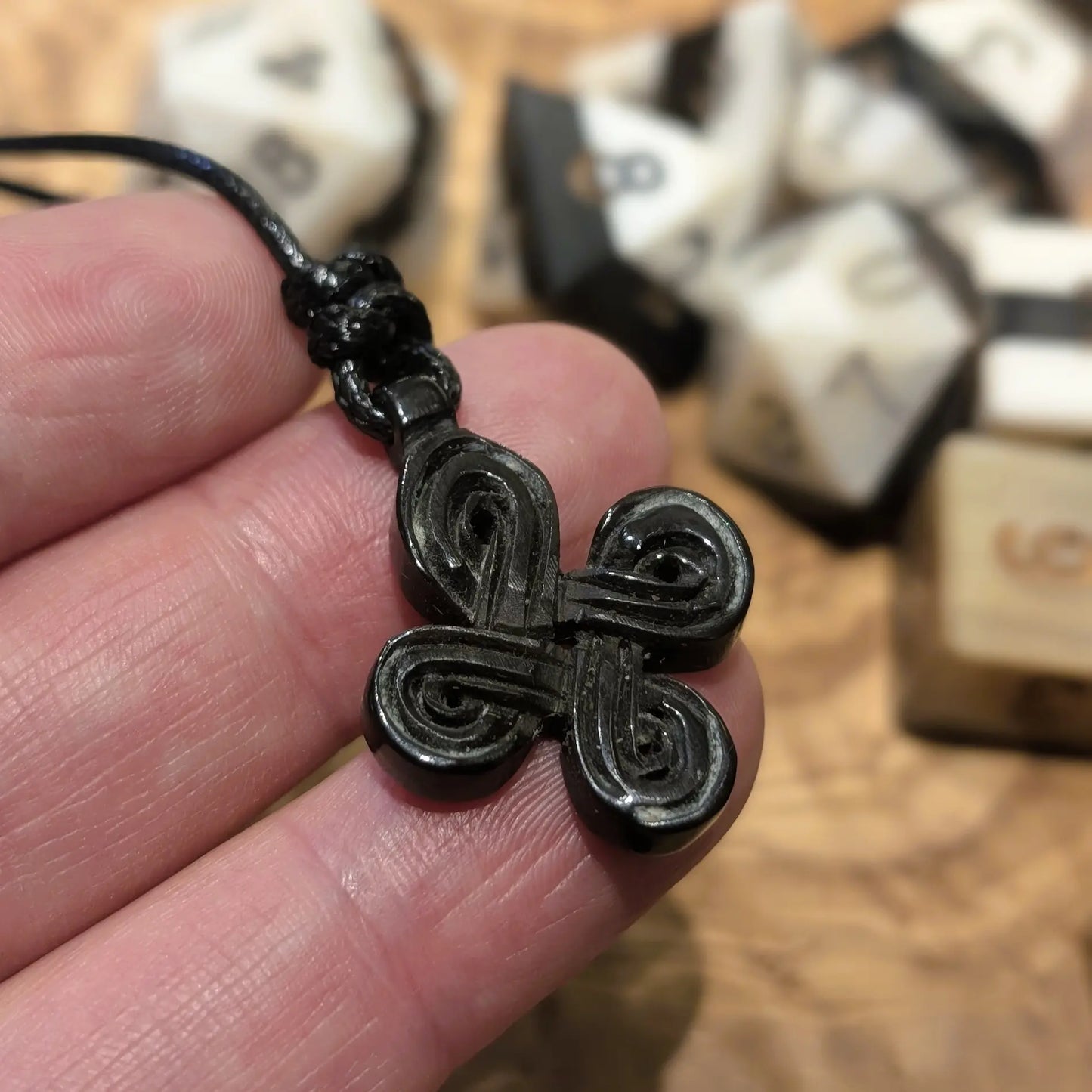 Celtic Knot Looped Square Pendant (Hannunvaakuna), Hand-Carved Bone or Horn Amulet