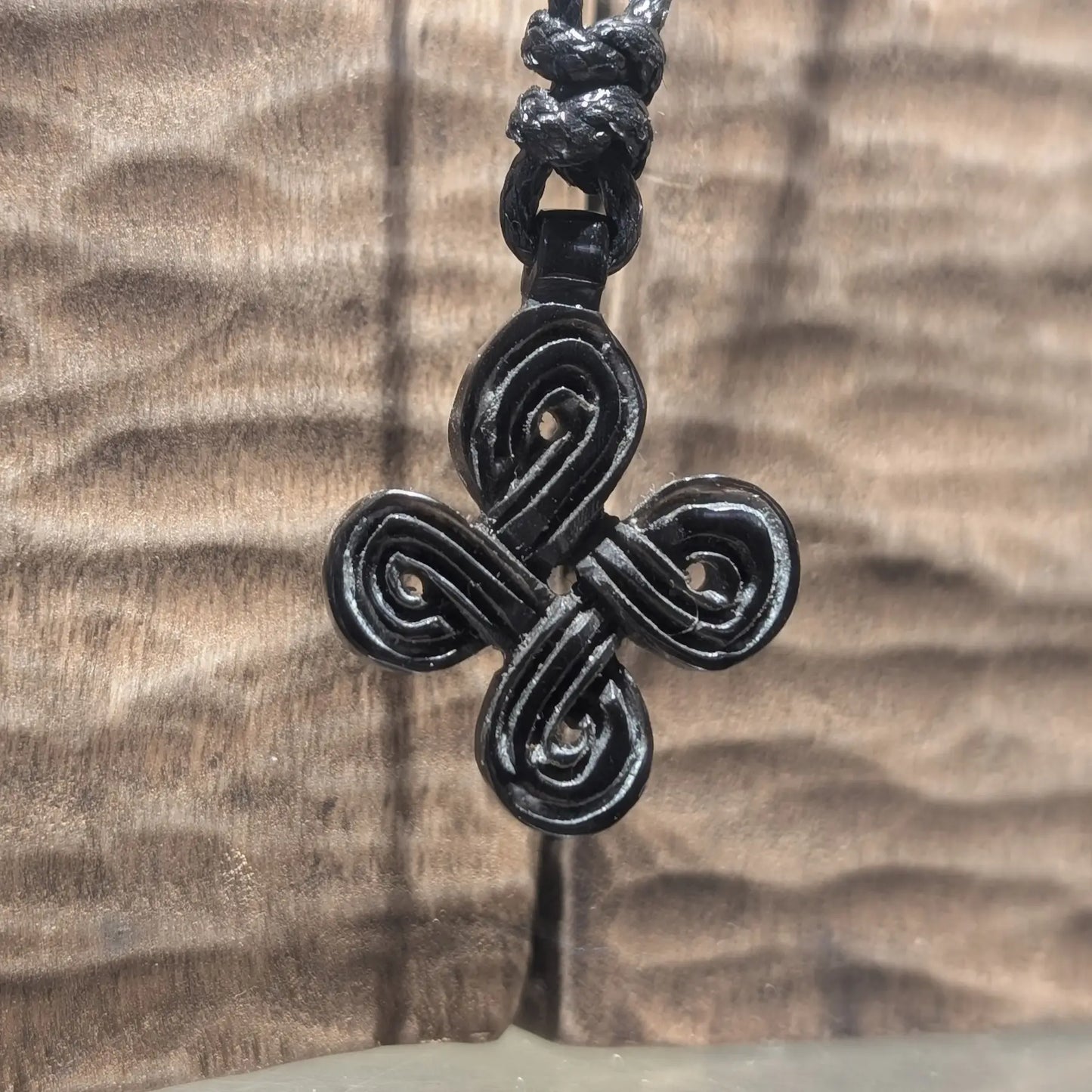 Celtic Knot Looped Square Pendant (Hannunvaakuna), Hand-Carved Bone or Horn Amulet