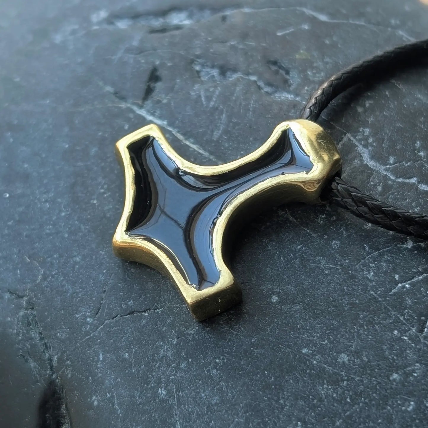 Mjolnir Pendant – Black Enamel Brass Thor’s Hammer