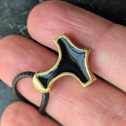 Mjolnir Pendant – Black Enamel Brass Thor’s Hammer
