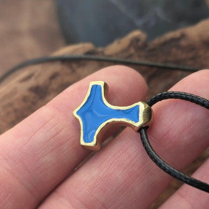 Mjolnir Amulet – Blue Enamel Brass Thor’s Hammer