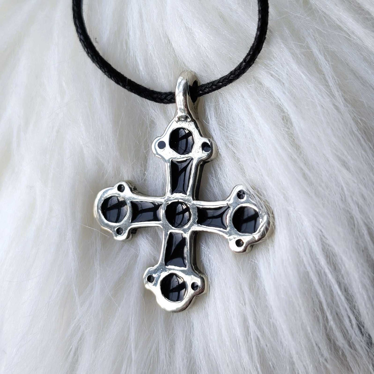 Kyivan Rus Cross with Black Enamel – Handmade Pewter Byzantine Replica