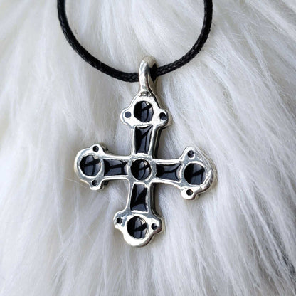 Kyivan Rus Cross with Black Enamel – Handmade Pewter Byzantine Replica