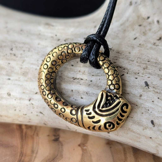 Ouroboros Brass Pendant – Hand-Cast Serpent Amulet