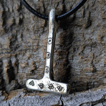 Miniature Viking Silver Mjolnir Pendant – Hand-Forged Norse Thor’s Hammer with Wolf & Solar Symbols