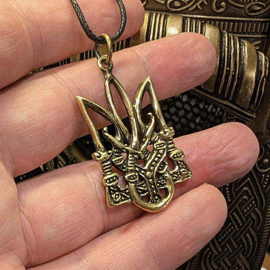 Ukrainian Tryzub Pendant Inspired by Kozak Warriors’ Swords – Reclaimed Brass