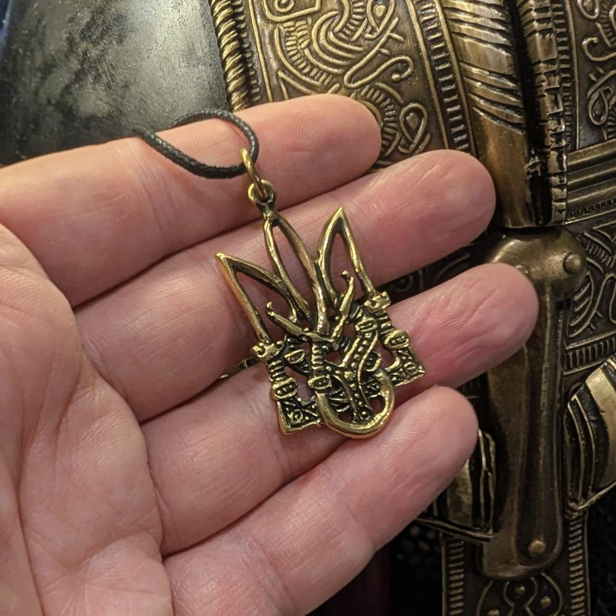 Ukrainian Tryzub Pendant Inspired by Kozak Warriors’ Swords – Reclaimed Brass