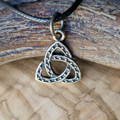 Triquetra Pendant, Celtic Knot Necklace in Brass or Pewter
