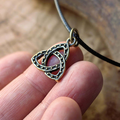 Triquetra Pendant, Celtic Knot Necklace in Brass or Pewter