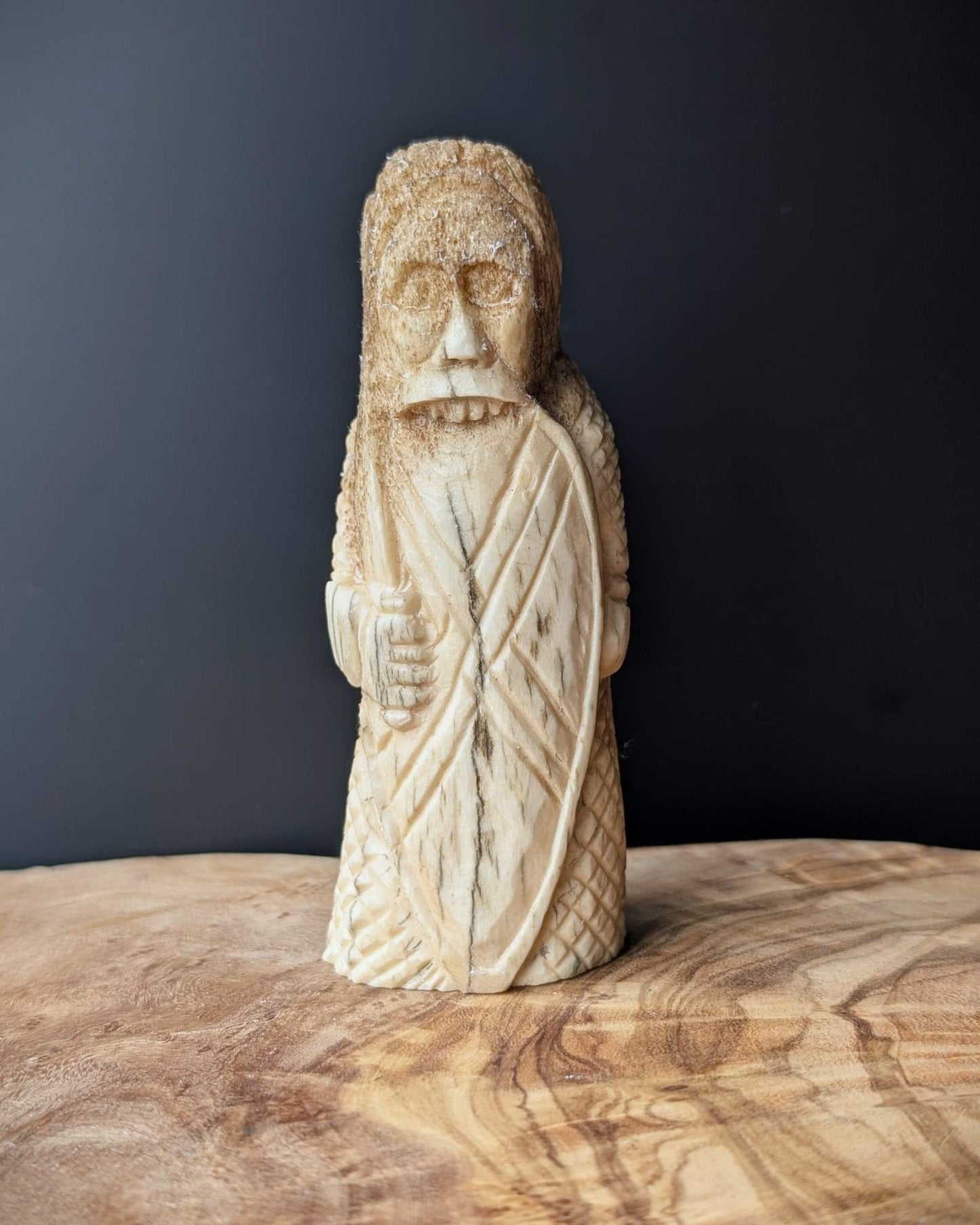 Lewis Chessmen Berserker Rook – Hand-Carved Moose Antler Chess Piece