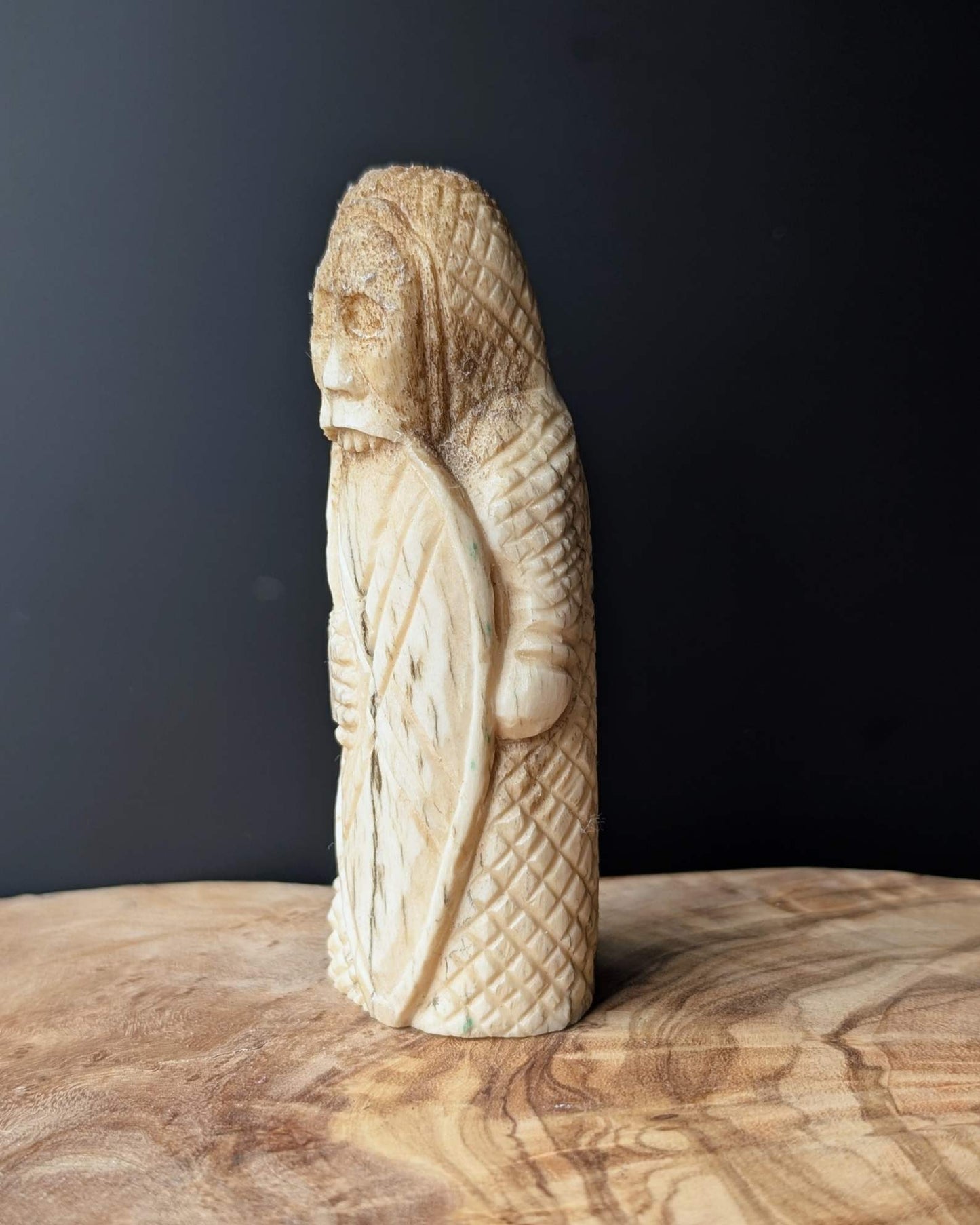 Lewis Chessmen Berserker Rook – Hand-Carved Moose Antler Chess Piece