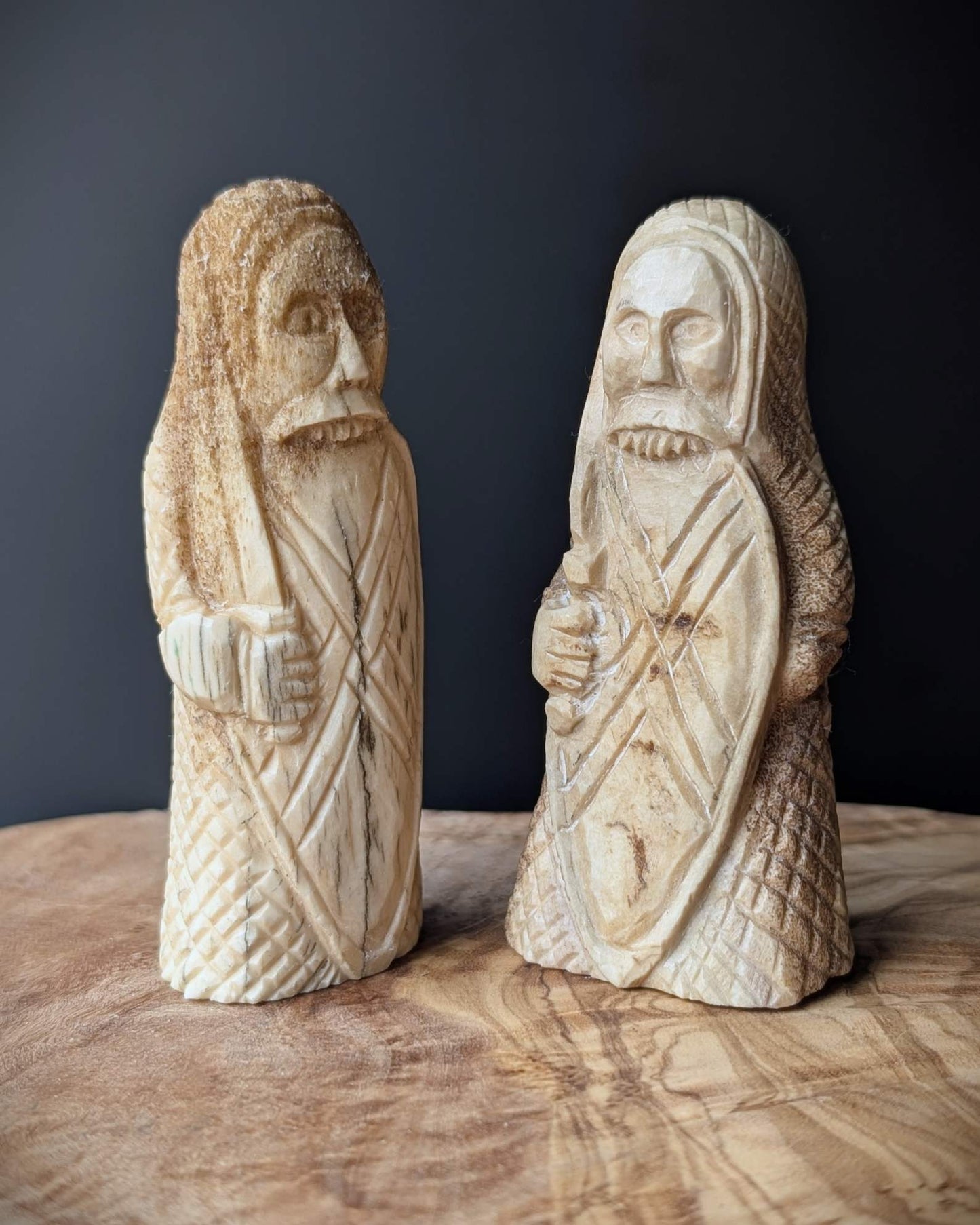 Lewis Chessmen Berserker Rook – Hand-Carved Moose Antler Chess Piece