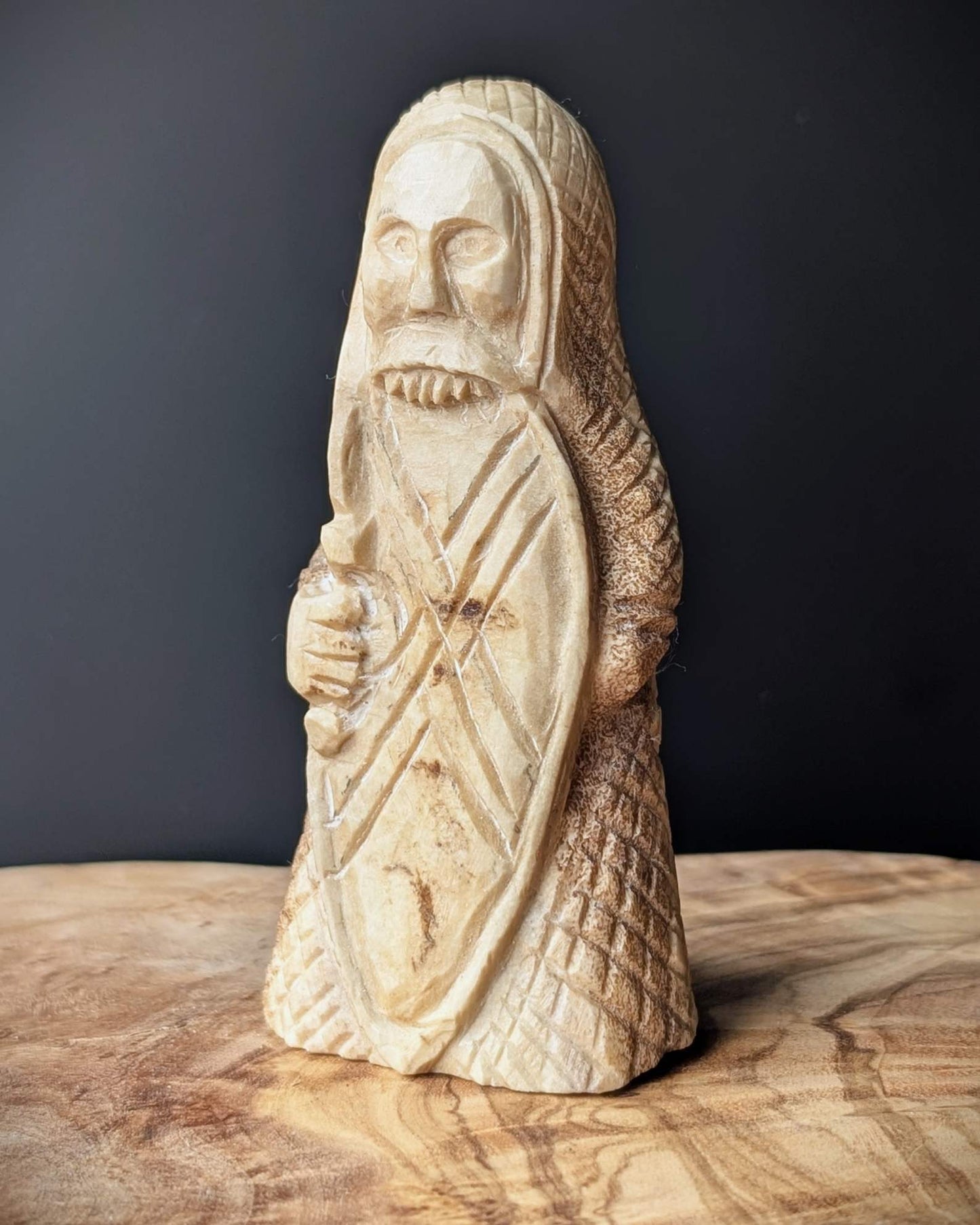 Lewis Chessmen Berserker Rook – Hand-Carved Moose Antler Chess Piece