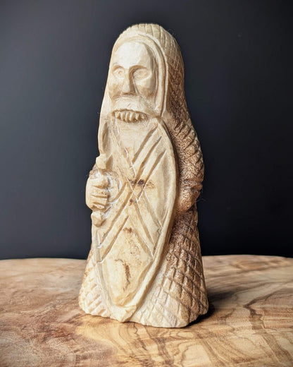 Lewis Chessmen Berserker Rook – Hand-Carved Moose Antler Chess Piece