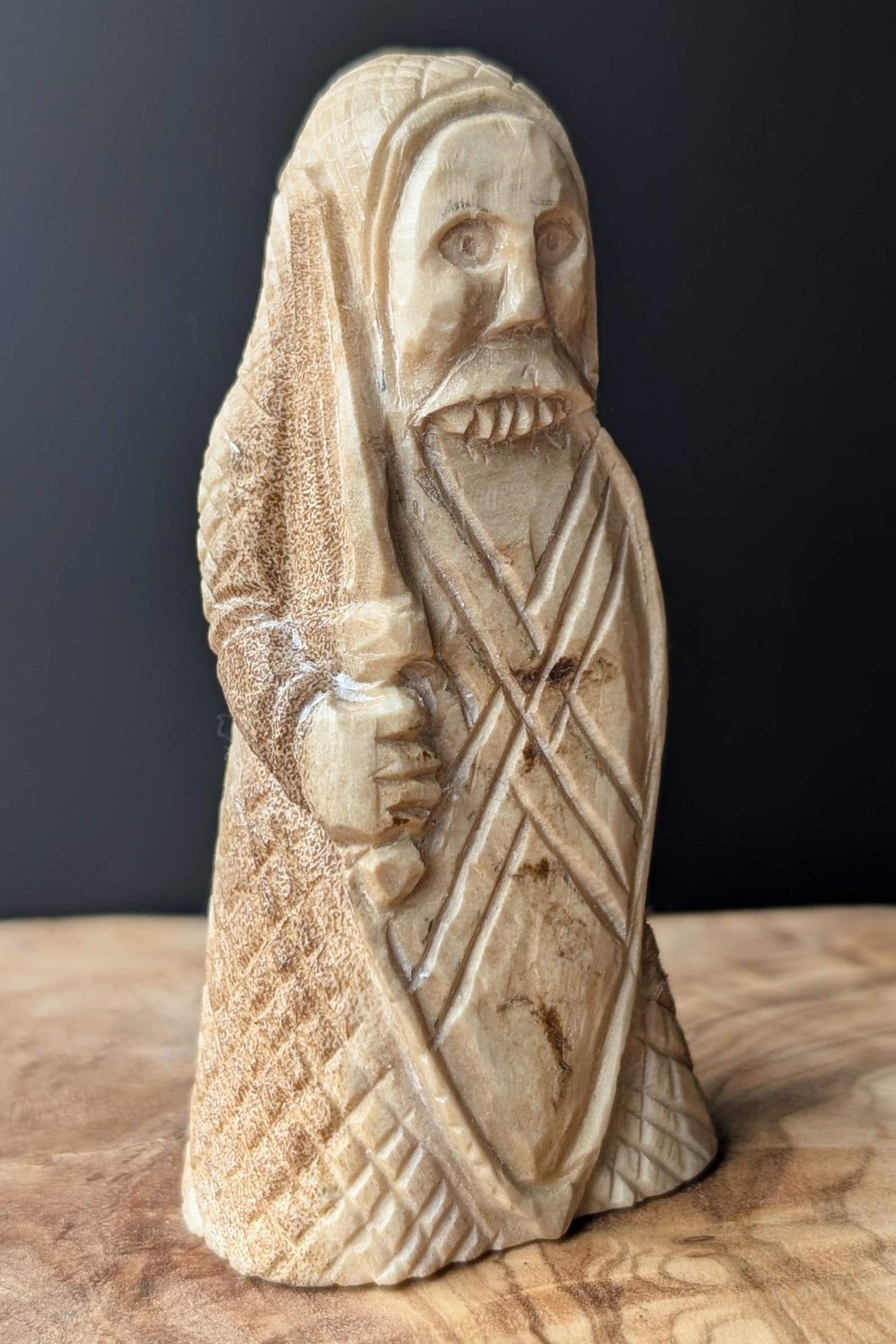 Lewis Chessmen Berserker Rook – Hand-Carved Moose Antler Chess Piece