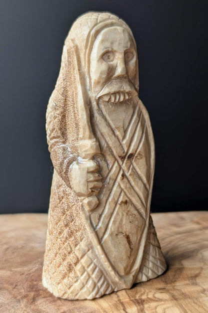 Lewis Chessmen Berserker Rook – Hand-Carved Moose Antler Chess Piece