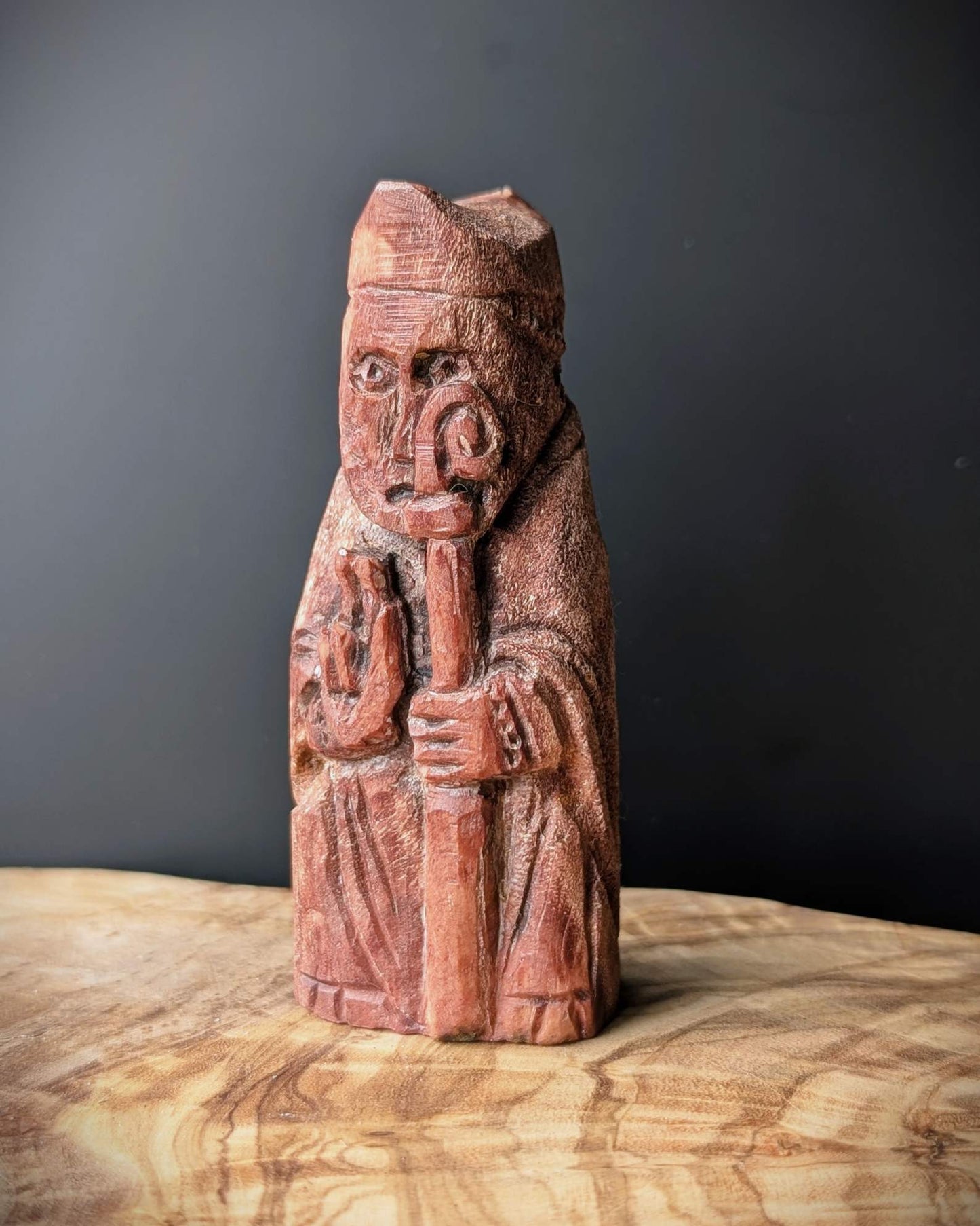 Lewis Chessmen Bishop – Moose Antler Hand-Carved Replica