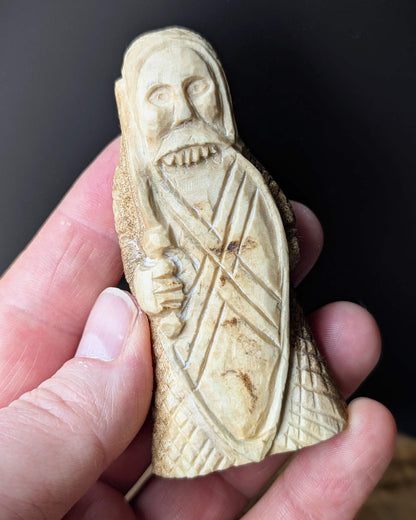 Lewis Chessmen Berserker Rook – Hand-Carved Moose Antler Chess Piece
