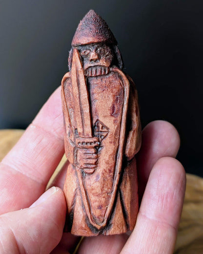 Lewis Chessmen Rook (Berserker) in Moose Antler – Hand-Carved Medieval Replica