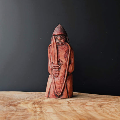 Lewis Chessmen Rook (Berserker) in Moose Antler – Hand-Carved Medieval Replica
