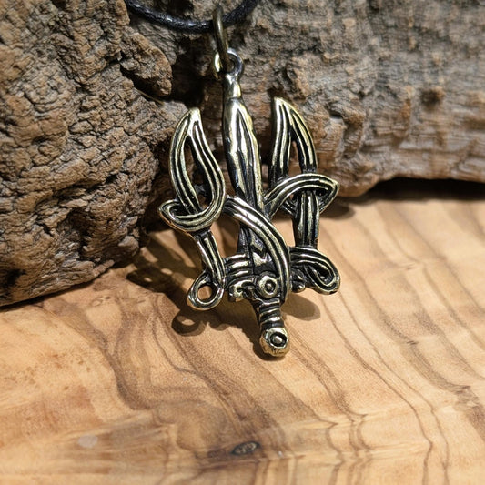 Ukrainian Tryzub Pendant in Reclaimed Brass – Flame Design, Hand-Cast