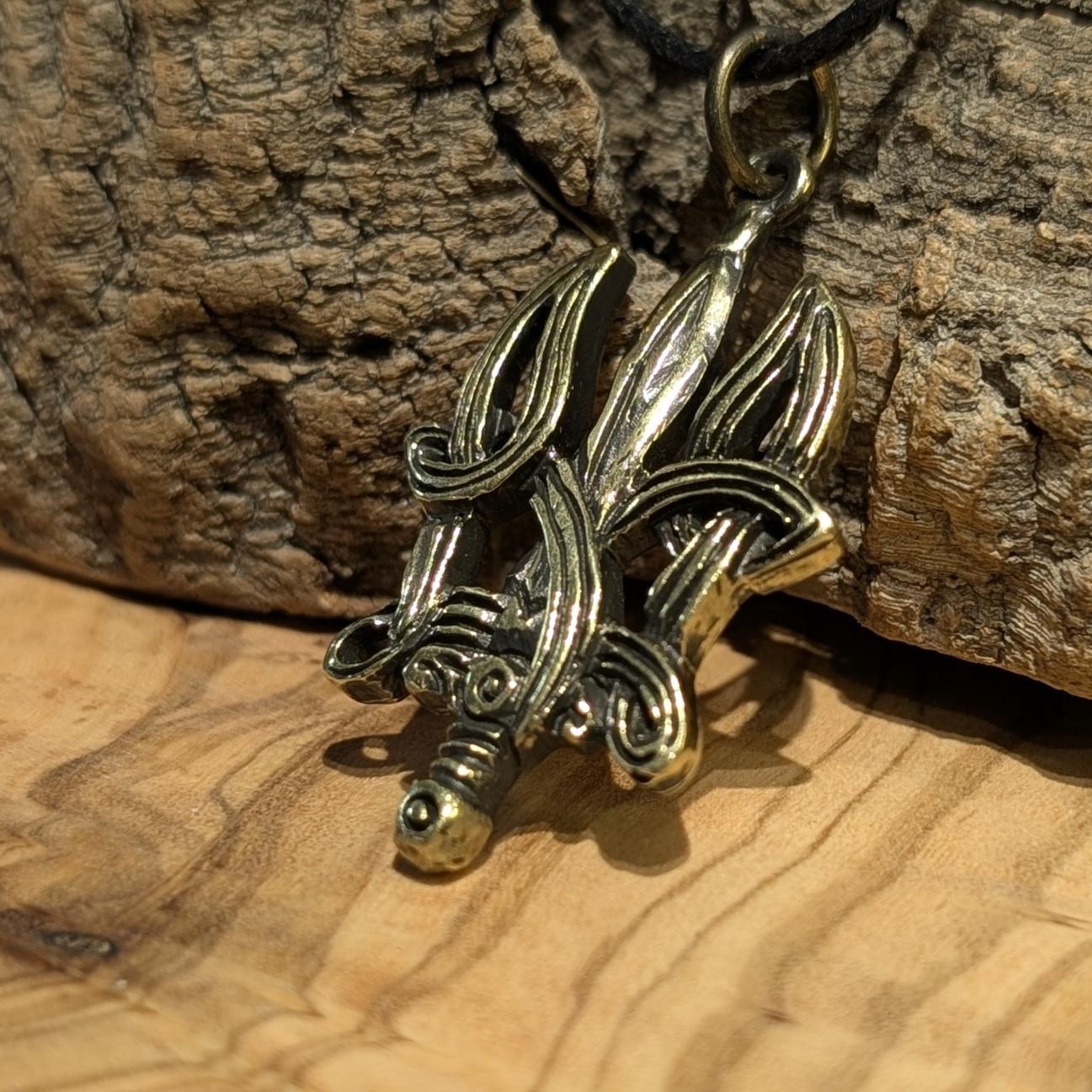 Ukrainian Tryzub Pendant in Reclaimed Brass – Flame Design, Hand-Cast