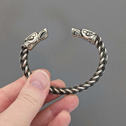 Gotland Viking Oath Ring Bracelet with Odin’s Wolves – Handcrafted Pewter Armring