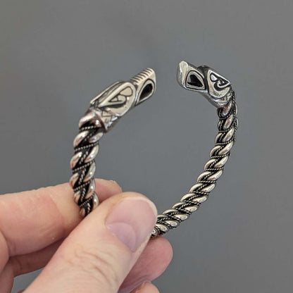 Gotland Viking Oath Ring Bracelet with Odin’s Wolves – Handcrafted Pewter Armring