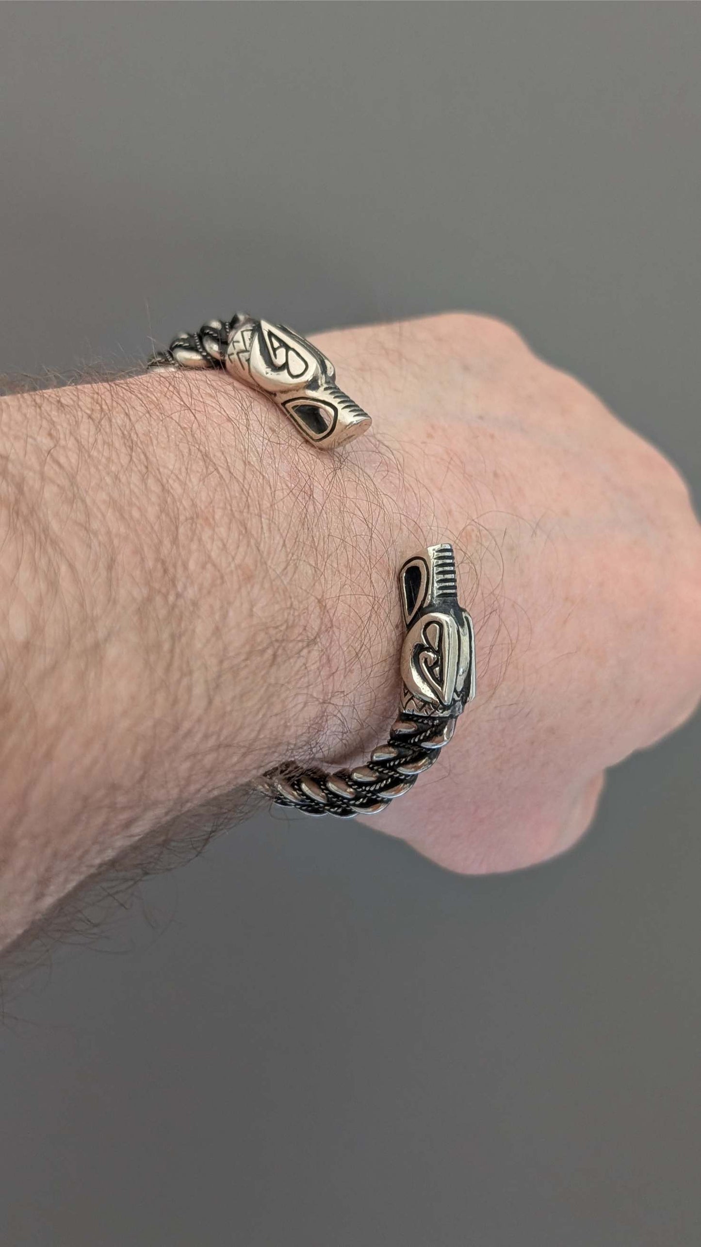 Gotland Viking Oath Ring Bracelet with Odin’s Wolves – Handcrafted Pewter Armring