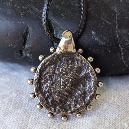 Hand-Cast Solar Amulet / Sun Cross Pendant – Pewter with Green Enamel | Algiz-Rune Art