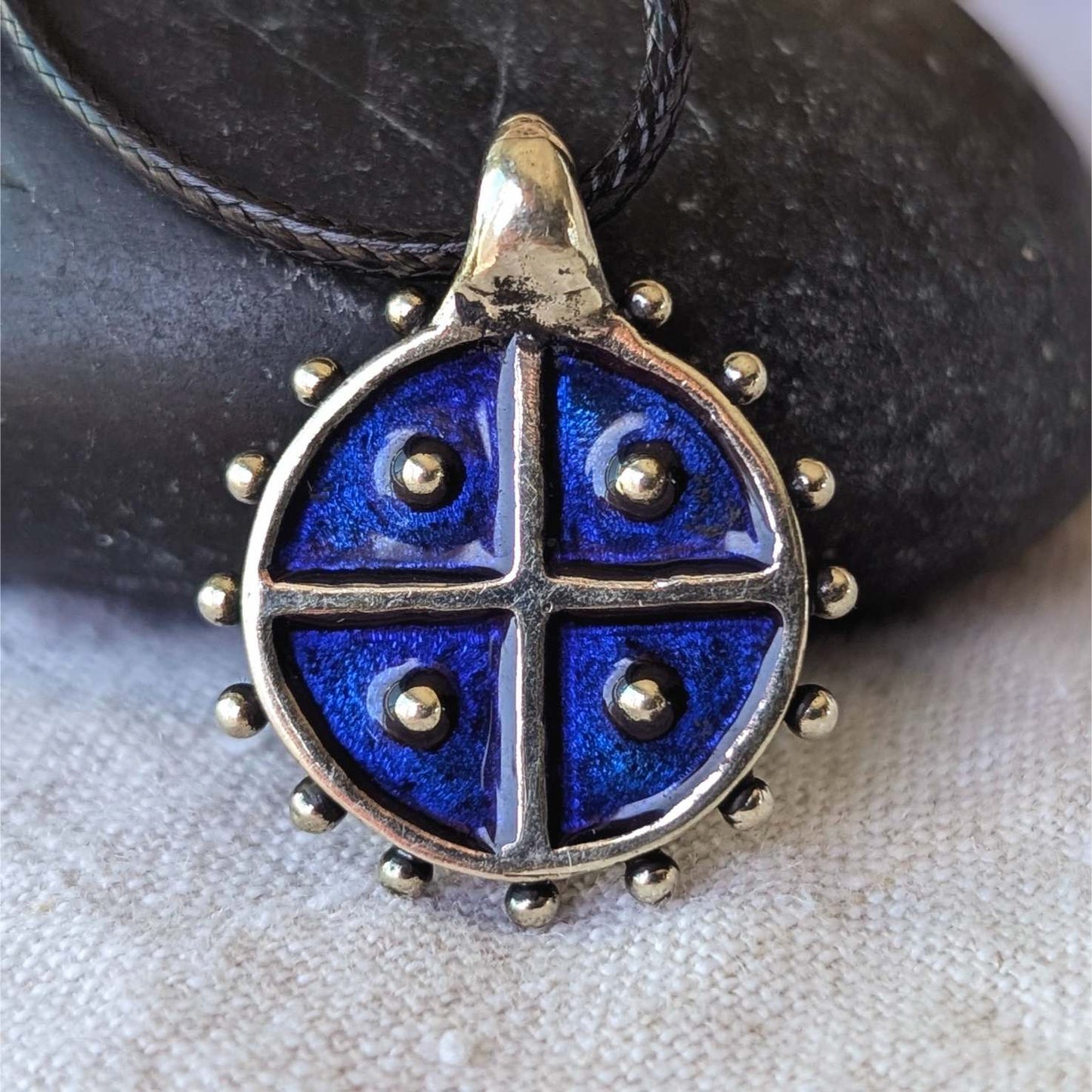 Blue Solar Cross Pendant – Hand-Cast Pewter Amulet | Algiz-Rune Art