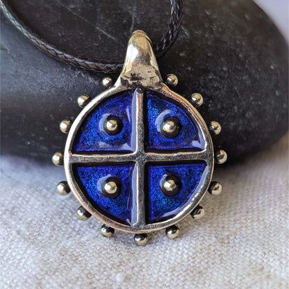Blue Solar Cross Pendant – Hand-Cast Pewter Amulet | Algiz-Rune Art