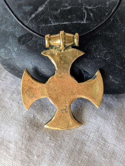 The Ixworth Enamel Cross Pendant – Brass with Red & Yellow Mosaic Inlay