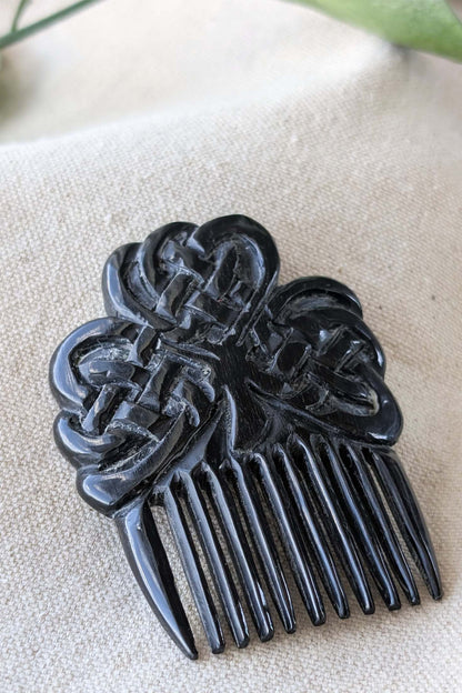 Buffalo Horn Beard Comb with Celtic Shamrock Motif | Algiz-Rune Art