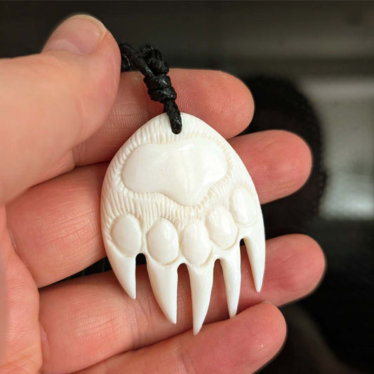 Bear Paw Pendant in Bone – Hand-Cut Canadian Wilderness Necklace