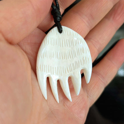 Bear Paw Pendant in Bone – Hand-Cut Canadian Wilderness Necklace