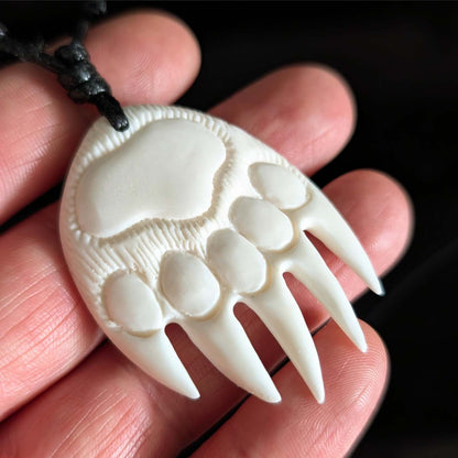 Bear Paw Pendant in Bone – Hand-Cut Canadian Wilderness Necklace