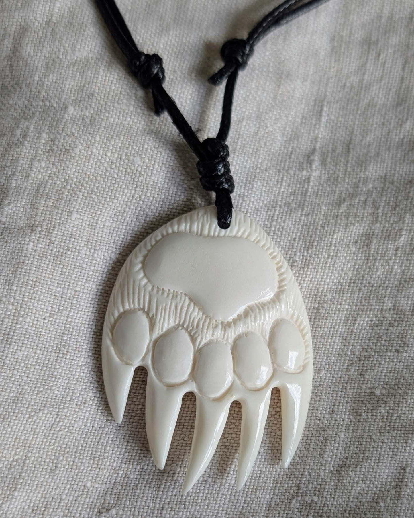 Bear Paw Pendant in Bone – Hand-Cut Canadian Wilderness Necklace