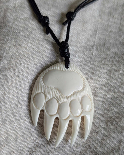 Bear Paw Pendant in Bone – Hand-Cut Canadian Wilderness Necklace