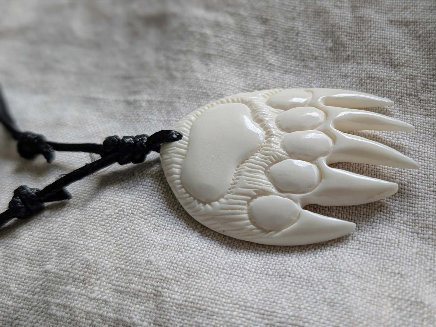 Bear Paw Pendant in Bone – Hand-Cut Canadian Wilderness Necklace