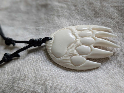 Bear Paw Pendant in Bone – Hand-Cut Canadian Wilderness Necklace