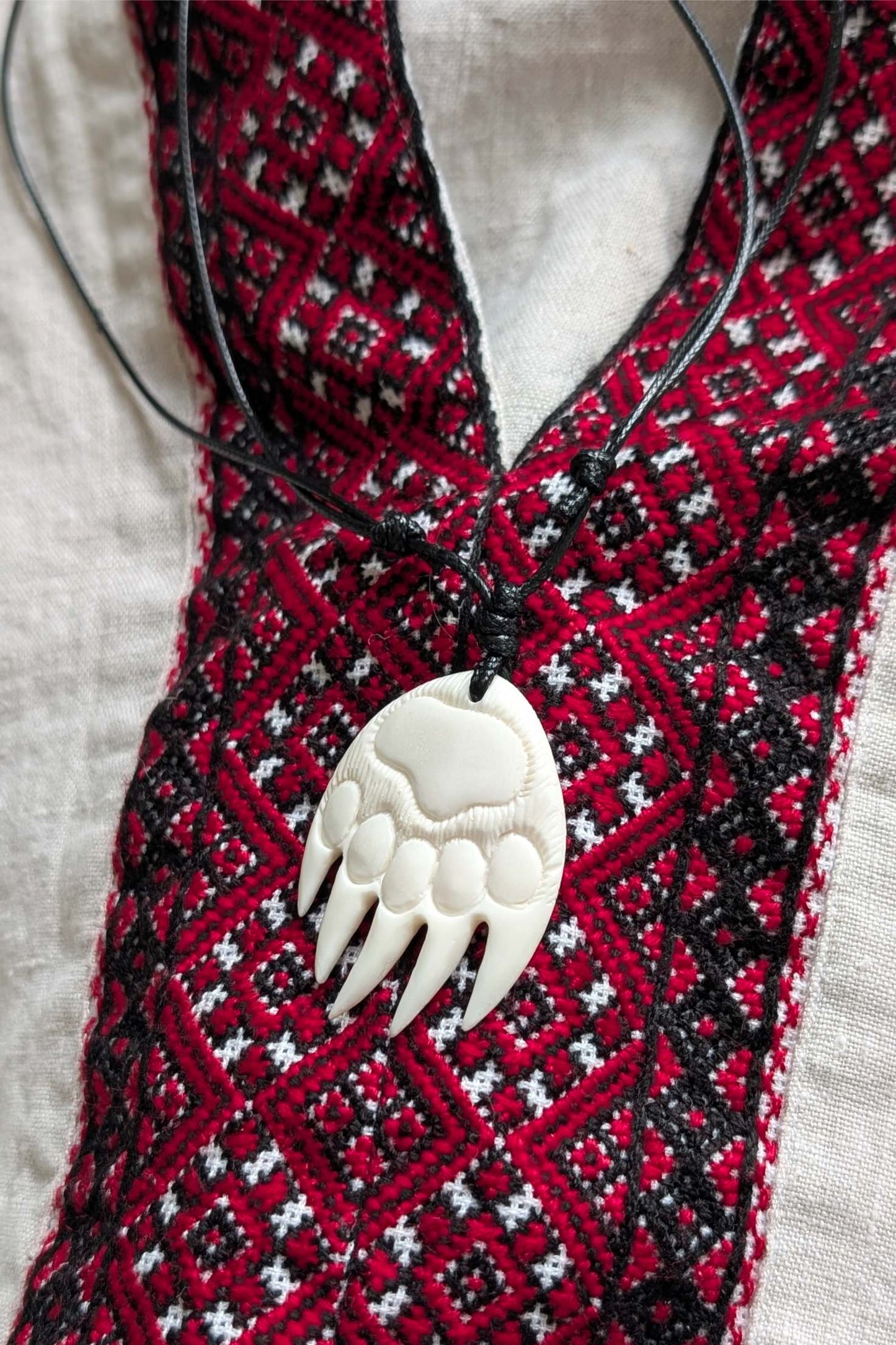 Bear Paw Pendant in Bone – Hand-Cut Canadian Wilderness Necklace
