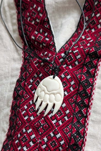 Bear Paw Pendant in Bone – Hand-Cut Canadian Wilderness Necklace