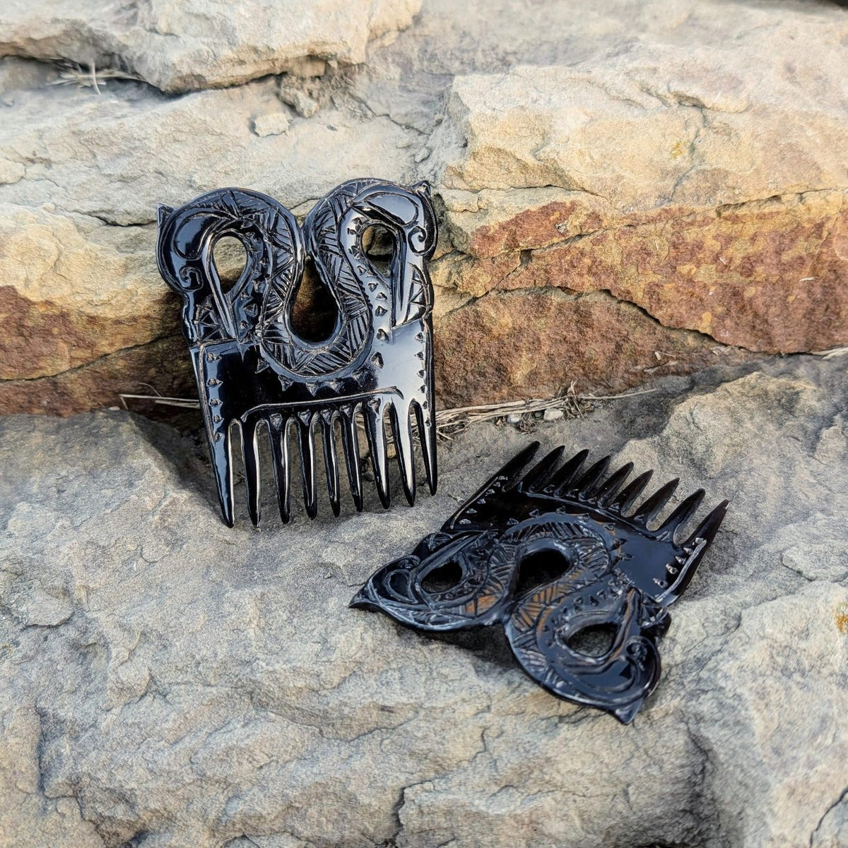 Viking Dragon Comb – Hand-Carved Black Buffalo Horn | Norse Art